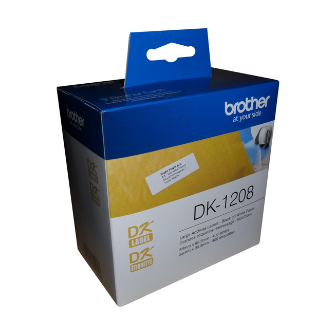 Brother DK-1208 Large Address Paper Labels (400 Labels) - 1.4" x 3.5" (38 mm x 90.3 mm)